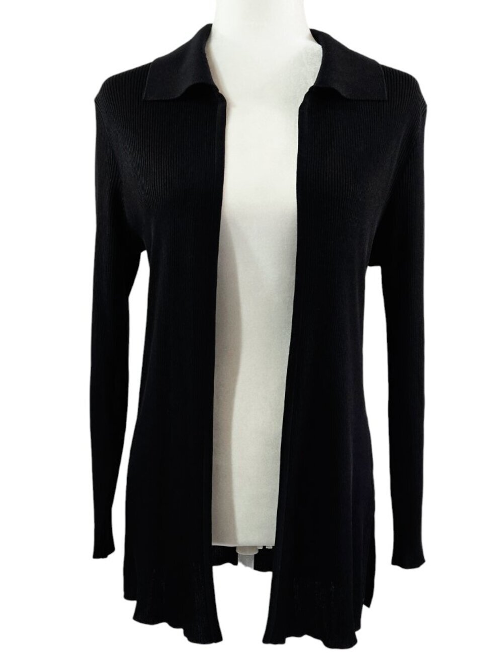 Exclusively Misook Black Ribbed Open Front Cardigan Capsule Modest Stretch